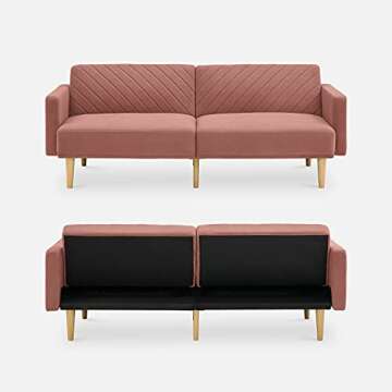 mopio Futon Sofa Bed, Small Couch, Sleeper, Loveseat, Mid Century Modern Futon Couch, Sofa Cama, Couches for Living Room (Old Rosa Velvet)