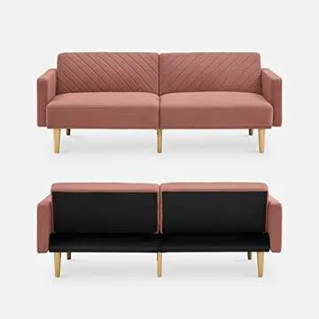mopio Futon Sofa Bed, Small Couch, Sleeper, Loveseat, Mid Century Modern Futon Couch, Sofa Cama, Couches for Living Room (Old Rosa Velvet)