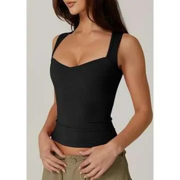 QINSEN Woman's Sweetheart Neck T Shirts Sleeveless Tank Top High Stretch Bodycon Tee Black XS