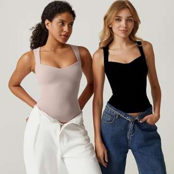 QINSEN Woman's Sweetheart Neck T Shirts Sleeveless Tank Top High Stretch Bodycon Tee Black XS