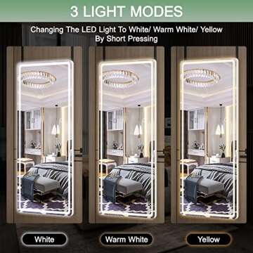 Hasipu LED Door Mirror Full Length, 47 x 18 Over The Door Mirror,Hanging Mirror with Lights, Full Length Mirror for Bedroom, Living Room, Cloakroom