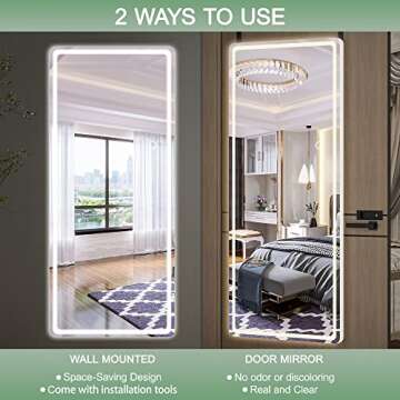 Hasipu LED Door Mirror Full Length, 47 x 18 Over The Door Mirror,Hanging Mirror with Lights, Full Length Mirror for Bedroom, Living Room, Cloakroom