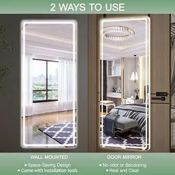 Hasipu LED Door Mirror Full Length, 47 x 18 Over The Door Mirror,Hanging Mirror with Lights, Full Length Mirror for Bedroom, Living Room, Cloakroom