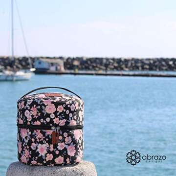 10-bottle Essential Oil Diffuser Carrying Case Tote for doTERRA, Young Living Bottles for Aromatherapy Travel or Storage with Power Adapter Compartment (Black Floral - XL)