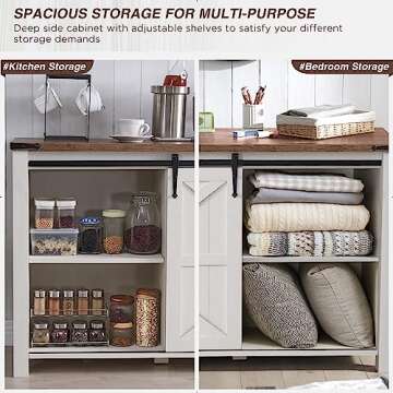 T4TREAM Farmhouse Sideboard Buffet Cabinet with Storage, 60" Large Kitchen Cabinet w/Sliding Barn Doors and 4 Drawers, 31.2'' Tall Wood Coffee Bar Table for Dining Room, Antique White