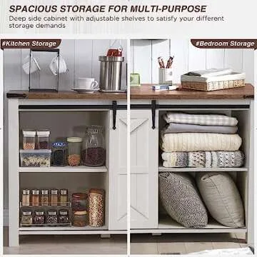 T4TREAM Farmhouse Sideboard Buffet Cabinet with Storage, 60" Large Kitchen Cabinet w/Sliding Barn Doors and 4 Drawers, 31.2'' Tall Wood Coffee Bar Table for Dining Room, Antique White