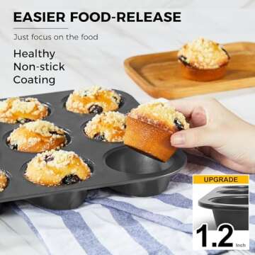 HONGBAKE Muffin Pan for Baking, Nonstick Cupcake Tin 12 Cup, 2 Pack Cup Cake Tray, Premium Cheesecake Pans, Dishwasher Safe - Dark Grey