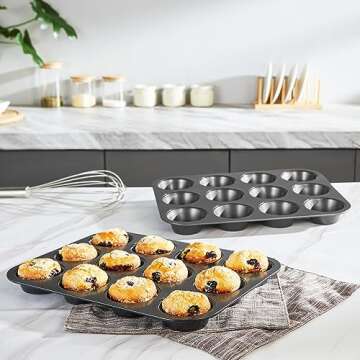 HONGBAKE Muffin Pan for Baking, Nonstick Cupcake Tin 12 Cup, 2 Pack Cup Cake Tray, Premium Cheesecake Pans, Dishwasher Safe - Dark Grey