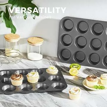 HONGBAKE Muffin Pan for Baking, Nonstick Cupcake Tin 12 Cup, 2 Pack Cup Cake Tray, Premium Cheesecake Pans, Dishwasher Safe - Dark Grey