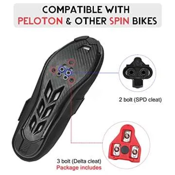 VikoViren Unisex Cycling Shoes Compatible with Peloton Bike with Single Hook & Loop Strap and Delta Cleats Included Perfect for Indoor Road Riding Bike Shoes for Men Women, Black 10