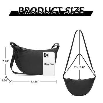WESTBRONCO Crescent Bag Crossbody Bags for Women Trendy Small Nylon Fanny Pack Sling Hobo Bag Soft Casual, Black
