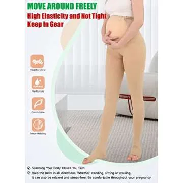 MGANG Compression Maternity Pantyhose - Opaque Pregnancy Tights, Open Toe, 20-30 mmHg Moderate Support for Swelling, Varicose Veins, Waist High Compression Stockings for Women Circulation, Beige S