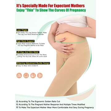 MGANG Compression Maternity Pantyhose - Opaque Pregnancy Tights, Open Toe, 20-30 mmHg Moderate Support for Swelling, Varicose Veins, Waist High Compression Stockings for Women Circulation, Beige S