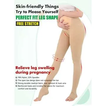 MGANG Compression Maternity Pantyhose - Opaque Pregnancy Tights, Open Toe, 20-30 mmHg Moderate Support for Swelling, Varicose Veins, Waist High Compression Stockings for Women Circulation, Beige S