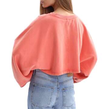 Amazhiyu Women’s Washed High Cropped Sweatshirt Pullover