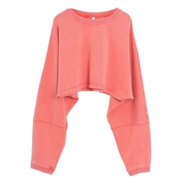 Amazhiyu Women’s Washed High Cropped Sweatshirt Pullover