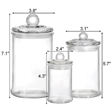 Suwimut Set of 3 Glass Apothecary Jars for Organizing