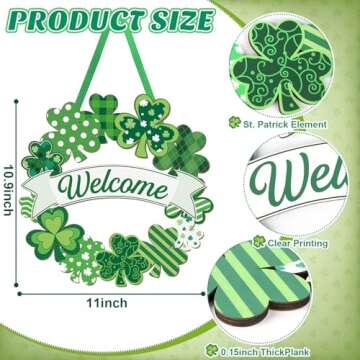 Wooden St. Patrick's Day Decoration Shamrock Door Wreath for Front Door Sign Wall Signs Shamrock Clo...