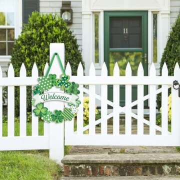Wooden St. Patrick's Day Decoration Shamrock Door Wreath for Front Door Sign Wall Signs Shamrock Clover Spring Decoration, Irish Sign Welcome Hanging for Home Decor Party Outdoor Indoor Supply