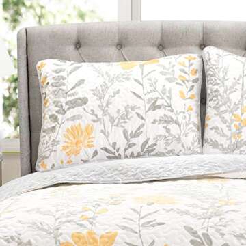 Lush Decor Aprile Soft Reversible Floral Quilt Set, 3 Piece Set, King, Yellow & Gray - Beautiful Flo...
