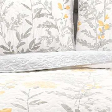 Lush Decor Aprile Soft Reversible Floral Quilt Set, 3 Piece Set, King, Yellow & Gray - Beautiful Floral Bedding Set - King Quilt - Spring Decor - Cottage & Farmhouse Bedroom Decor