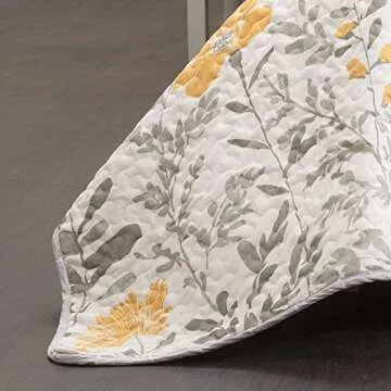 Lush Decor Aprile Soft Reversible Floral Quilt Set, 3 Piece Set, King, Yellow & Gray - Beautiful Floral Bedding Set - King Quilt - Spring Decor - Cottage & Farmhouse Bedroom Decor