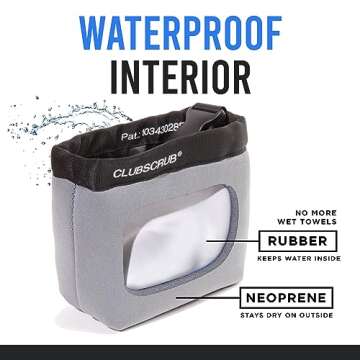 Club Scrub Golf Club and Golf Ball Cleaning Bag, Waterproof Clean Face Technology Liner, Perfectly Dry Neoprene Exterior, Detachable Clip, Machine Washable, Cleans Club Grooves, Gray