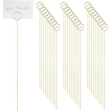 H&W 12''L Golden Ring Loop Round Shape Card Holders 40PCS Floral Picks Clips for Wedding & Flower Arrangements, DIY Craft Wire Clip Table Card Holders Note Photo Picture Memo Holder Cake Topper (Ring)