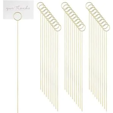 H&W 12''L Golden Ring Loop Round Shape Card Holders 40PCS Floral Picks Clips for Wedding & Flower Arrangements, DIY Craft Wire Clip Table Card Holders Note Photo Picture Memo Holder Cake Topper (Ring)