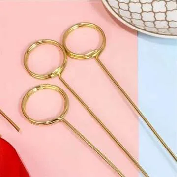 H&W 12''L Golden Ring Loop Round Shape Card Holders 40PCS Floral Picks Clips for Wedding & Flower Arrangements, DIY Craft Wire Clip Table Card Holders Note Photo Picture Memo Holder Cake Topper (Ring)