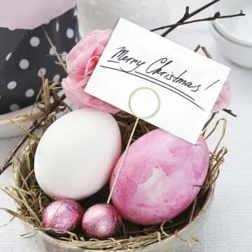 H&W 12''L Golden Ring Loop Round Shape Card Holders 40PCS Floral Picks Clips for Wedding & Flower Arrangements, DIY Craft Wire Clip Table Card Holders Note Photo Picture Memo Holder Cake Topper (Ring)