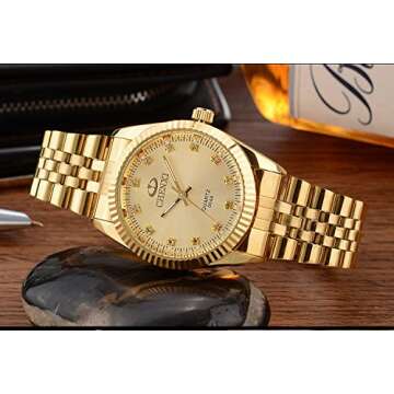 DREAMING Q&P Classic Golden Stainless Steel Unisex Luxury Quartz Wrist Watches Gold