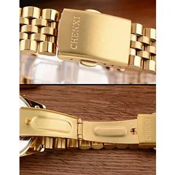 DREAMING Q&P Classic Golden Stainless Steel Unisex Luxury Quartz Wrist Watches Gold