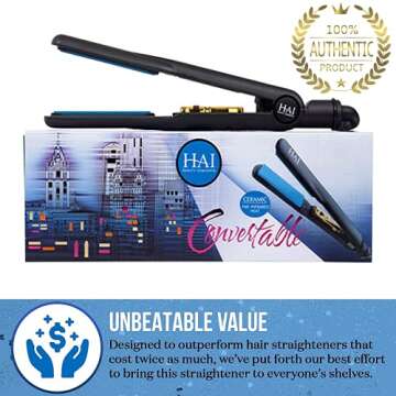 HAI Convertible Ceramic Hair Straightener for Women - Professional Fast Heating Flat Iron with 5 Tem...