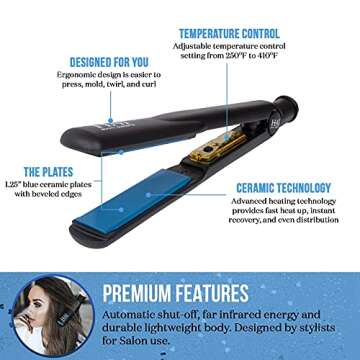 HAI Convertible Ceramic Hair Straightener for Women - Professional Fast Heating Flat Iron with 5 Temperature Levels for All Hair Types - (Classic Blue)