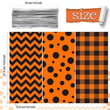 120 Pieces Halloween Cellophane Candy Bags Buffalo Polka Dot Stripes Prints Plastic Goodie Treat Fav...