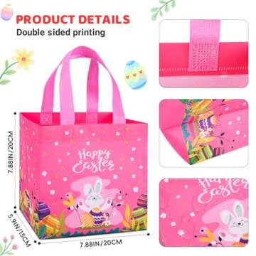 Iioscre 8 PCS Easter Gift Bags - Reusable Non-woven Tote Bags for Egg Hunts and Party Supplies