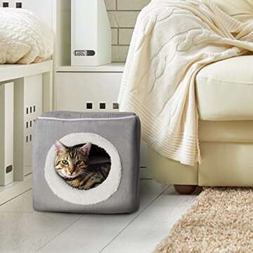 Stylish Cat House & Small Animal Bed with Removable Foam Cushion by PETMAKER (Gray)