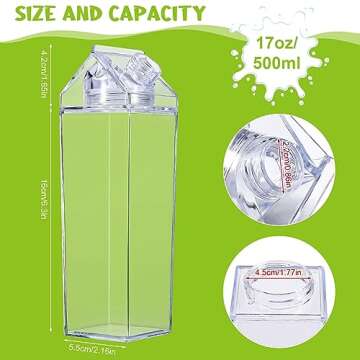BUBABOX 2 Pack Clear Milk Carton Water Bottle, 500ml / 17 oz Plastic Milk Carton Bottles Square Milk...