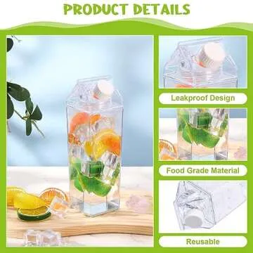 BUBABOX 2 Pack Clear Milk Carton Water Bottle, 500ml / 17 oz Plastic Milk Carton Bottles Square Milk Carton Container Portable Transparent Juice Bottle for Outdoor Sports Travel Camping Activities