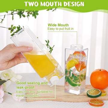 BUBABOX 2 Pack Clear Milk Carton Water Bottle, 500ml / 17 oz Plastic Milk Carton Bottles Square Milk Carton Container Portable Transparent Juice Bottle for Outdoor Sports Travel Camping Activities