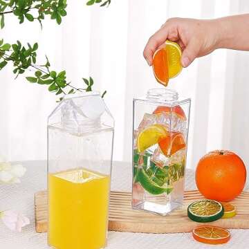 BUBABOX 2 Pack Clear Milk Carton Water Bottle, 500ml / 17 oz Plastic Milk Carton Bottles Square Milk Carton Container Portable Transparent Juice Bottle for Outdoor Sports Travel Camping Activities