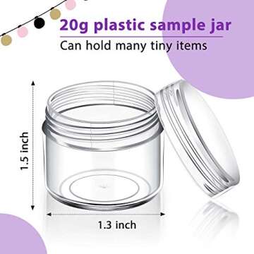 50 Pieces 20g Empty Clear Plastic Pot Jars with Lids Round Cosmetic Sample Containers Mini Travel Ja...