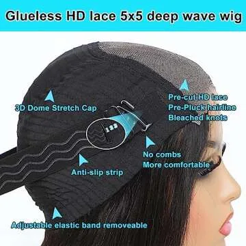 Wear And Go Glueless Pre Plucked Pre Cut Deep Wave Lace Front Wig - 5x5 HD Lace Closure, Deep Curly 180% Density Human Hair For Beginners, 26 Inch