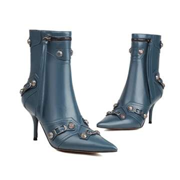 Kluolandi Women's Stiletto High Heel Ankle Boots with Tassel Pointy Toe Studded Zipper Short Booties...