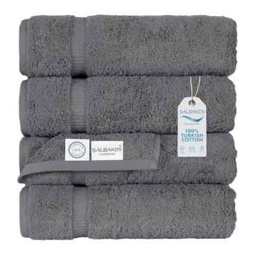SALBAKOS Premium 4 Piece Bath Towel Set - 100% Turkish Cotton, Quick Drying & Absorbent Towels for S...