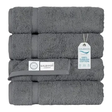 SALBAKOS Premium 4 Piece Bath Towel Set - 100% Turkish Cotton, Quick Drying & Absorbent Towels for S...
