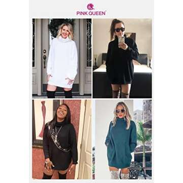 Women's Loose Turtleneck Oversize Long Pullover Sweater Dress Wine Red S