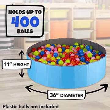 Click N' Play Ball Pit for Toddlers and Kids, Holds Over 400 Balls, Soft, Foldable and a Reusable Storage Bag is Included, Great as a Play Pool, for Indoor or Outdoor Use, Blue