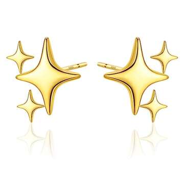 PANSHI Gold Stud Earrings Sterling Silver Post Earrings Star Stud Earrings for Women Teen Trendy Hyp...